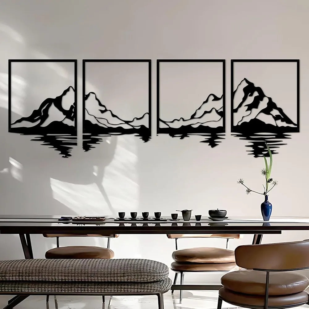 Metal Mountain Landscape Wall Art Set For Home Interior Decor