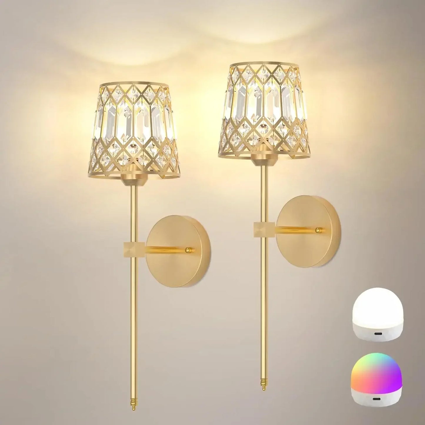 Battery Operated Wall Sconces Set Of 2 Crystal Rechargeable