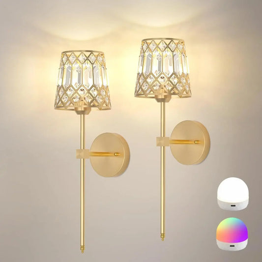 Battery Operated Wall Sconces Set 2 Crystal Rechargeable Wireless