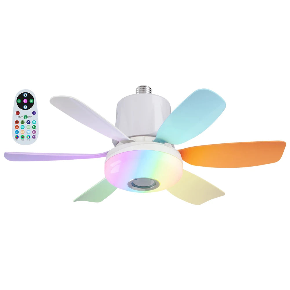 Socket Ceiling Fan With Remote LED Light Dimmable RGB