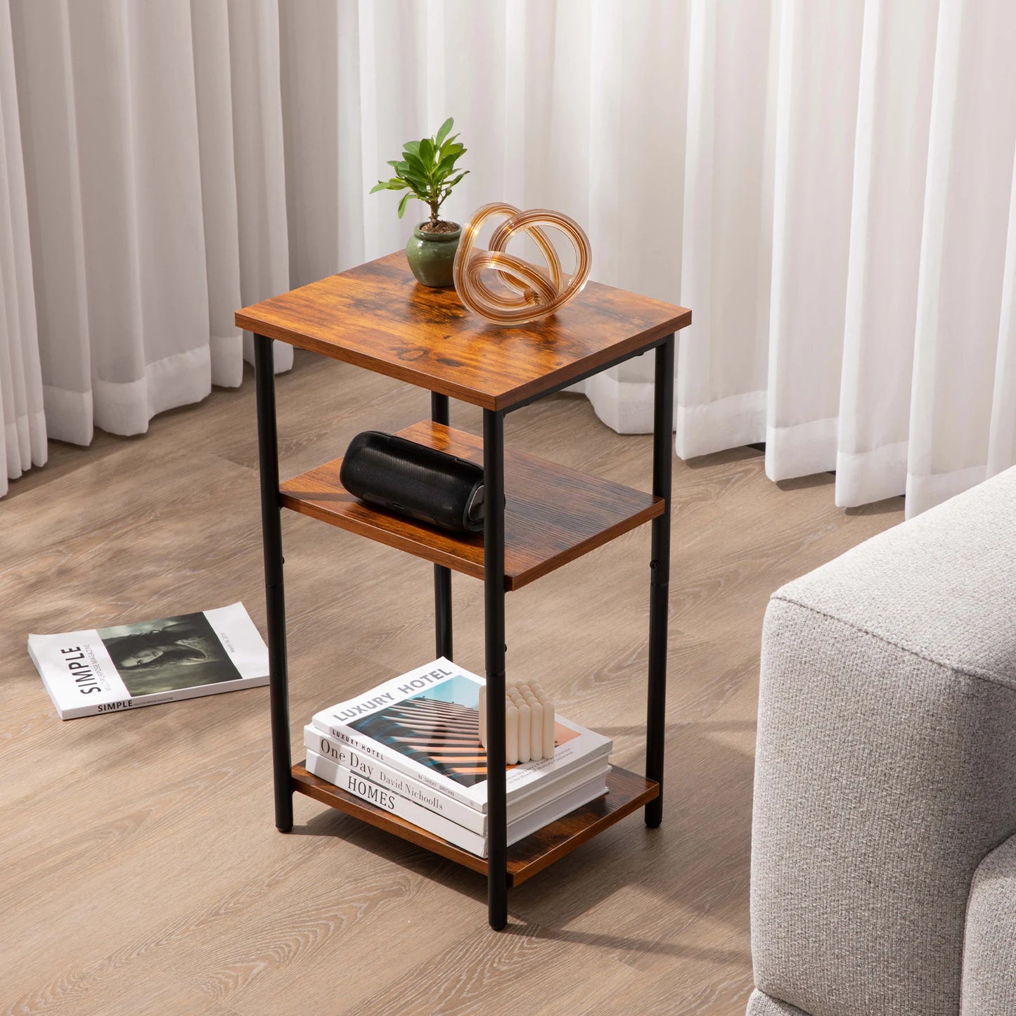 JHK 3 Tier End Table With Adjustable Feet Space Saving