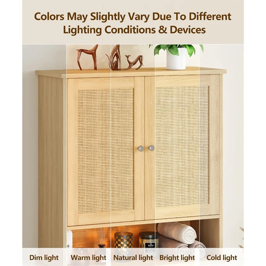 XIUWO Modern Medicine Cabinet With Adjustable Shelf And Rattan Doors