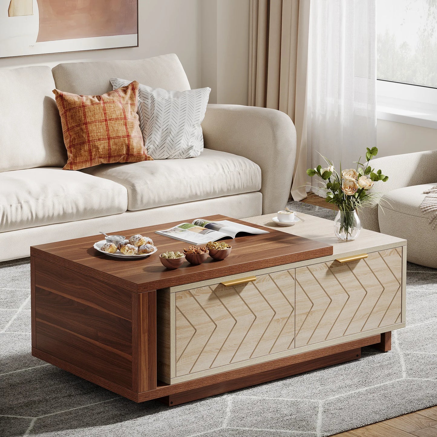 Extendable Walnut and Oak Storage Coffee