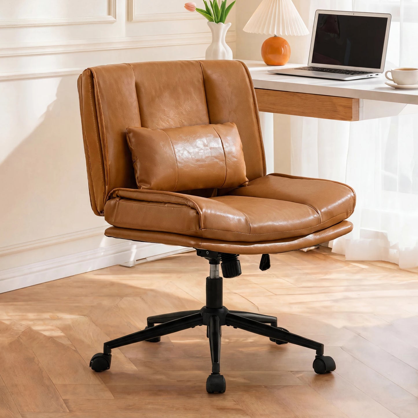TCGBKAF Armless Criss Cross PU Leather Office Swivel Chair