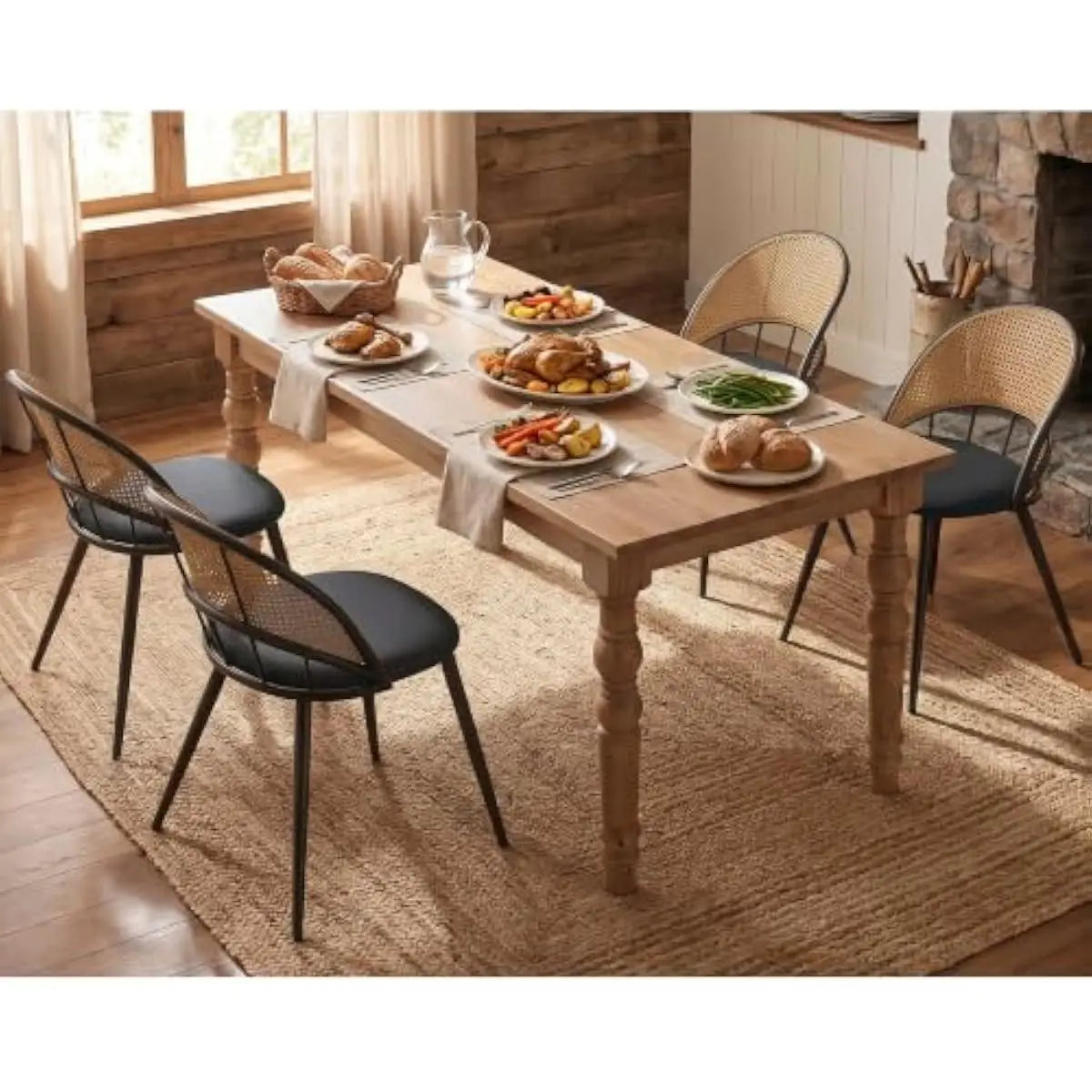 Mid-Century Rattan Back Dining Chairs – Set of 4