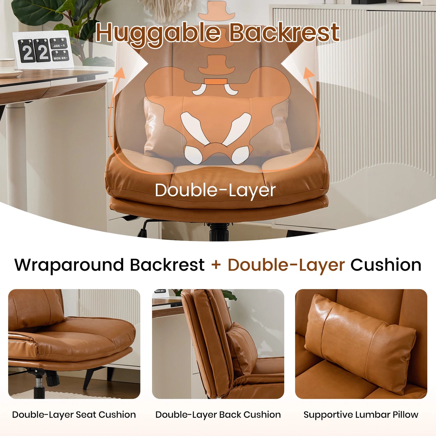 TCGBKAF Armless Criss Cross PU Leather Office Swivel Chair