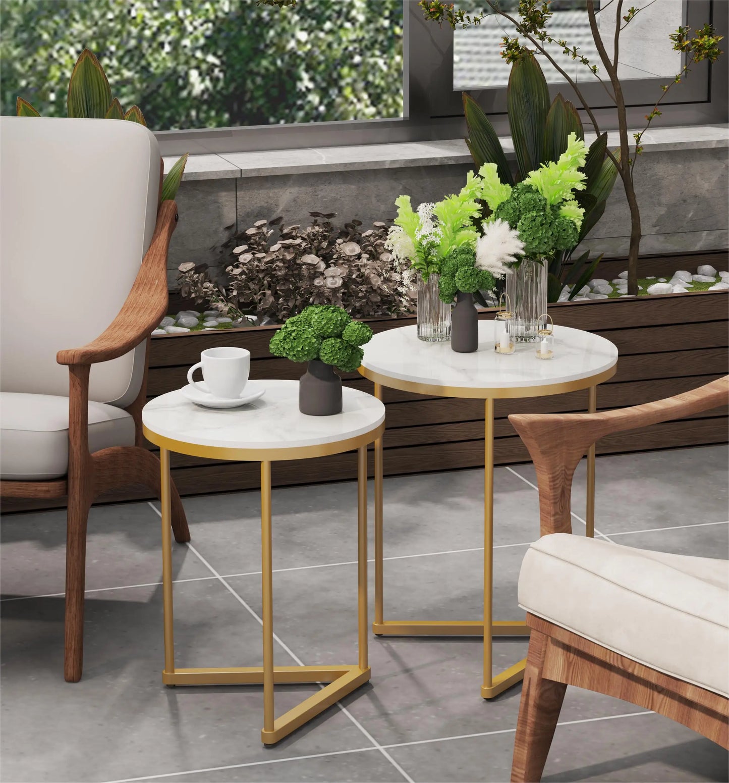 Modern Round Nesting Marble Side Tables With Metal Frame