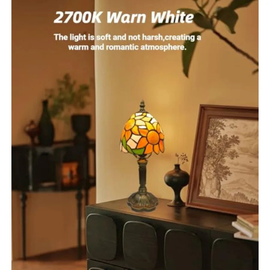 Solar Powered Sunflower Stained Glass Tiffany Style Table Lamp