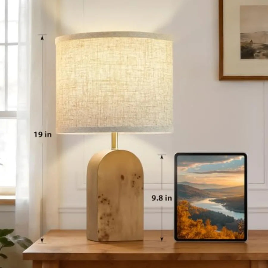 Solar Powered Wooden Bedside Table Lamps Set With Adjustable Lighting