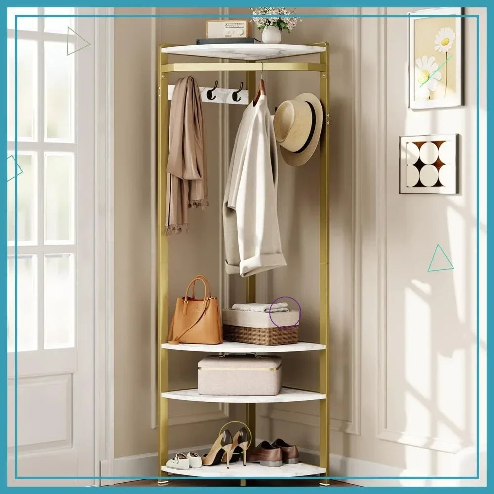 Corner Coat Rack Shoe Bench And 6 Hooks Hallway Tree