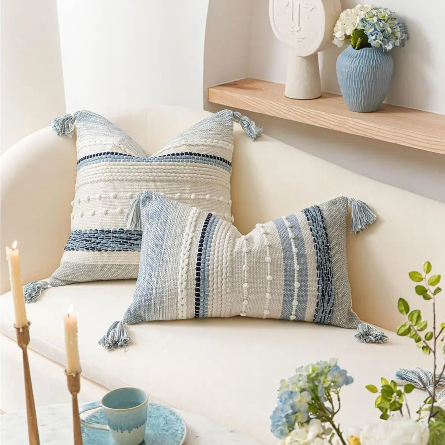 Decorative Lumbar Throw Pillow Cover Boho Coastal for Sofa Bedroom
