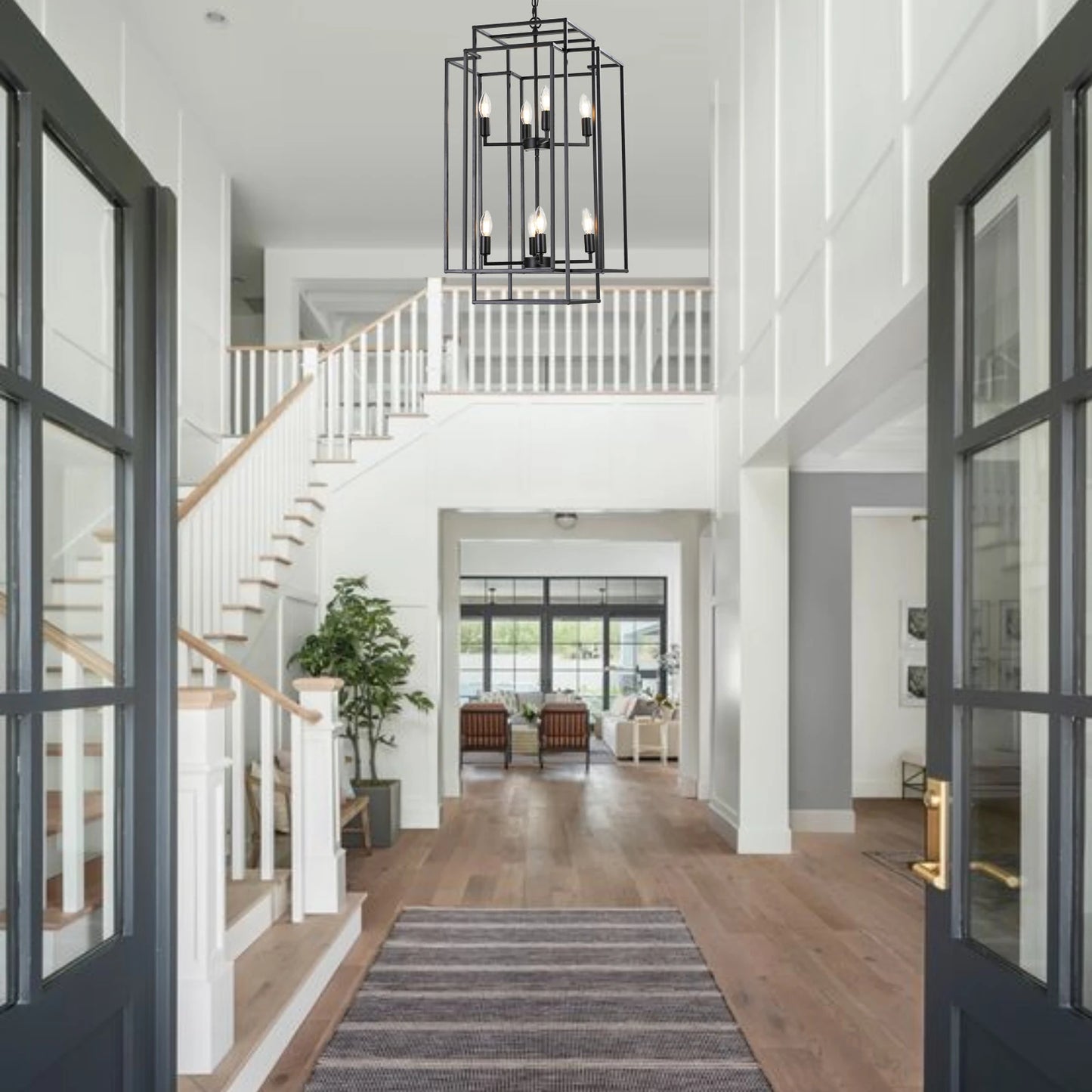 Modern Industrial 8 Light Metal Cage Pendant Chandelier