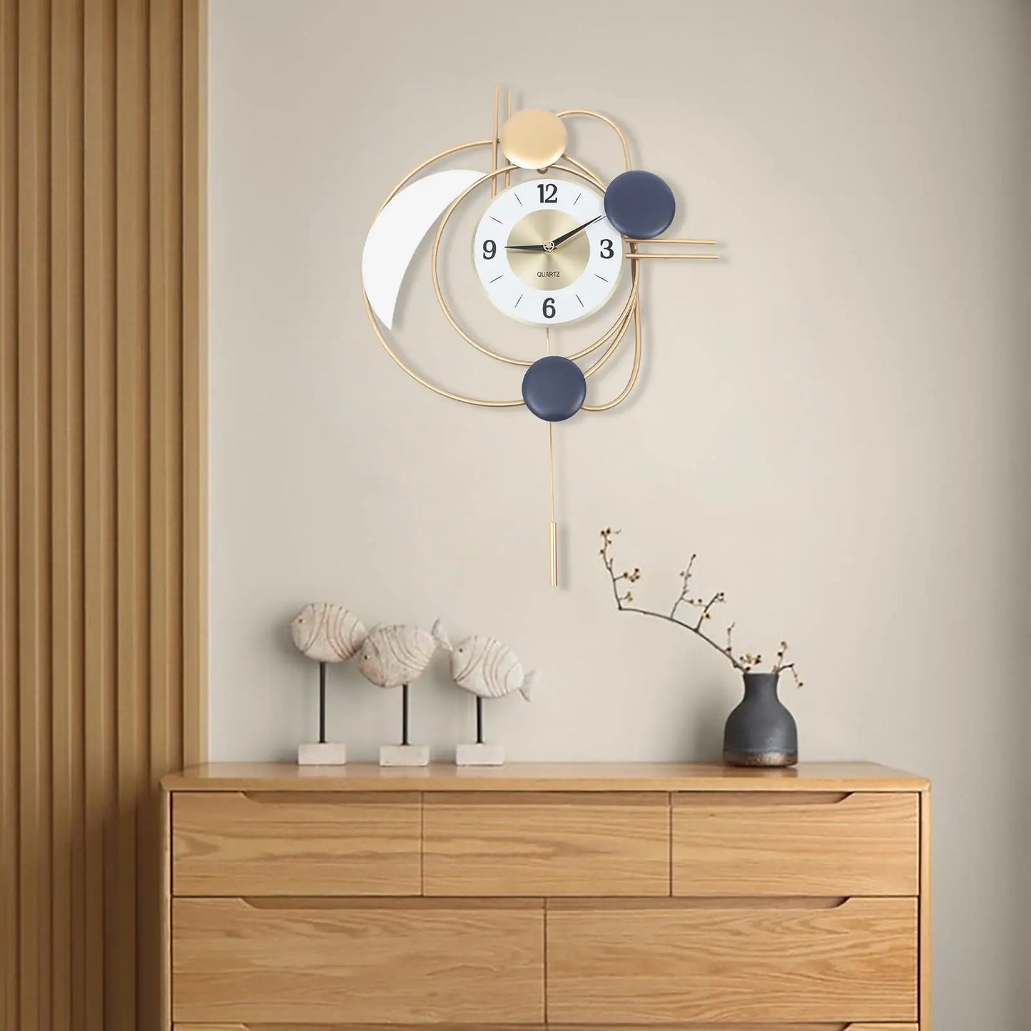 Silent Quartz Modern Metal Wall Clock With Swing Pendulum