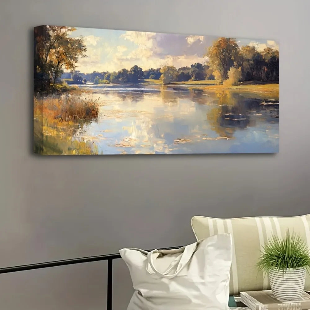 Natural Landscape Oil Painting Victorian Style Wall Art Pine Wood
