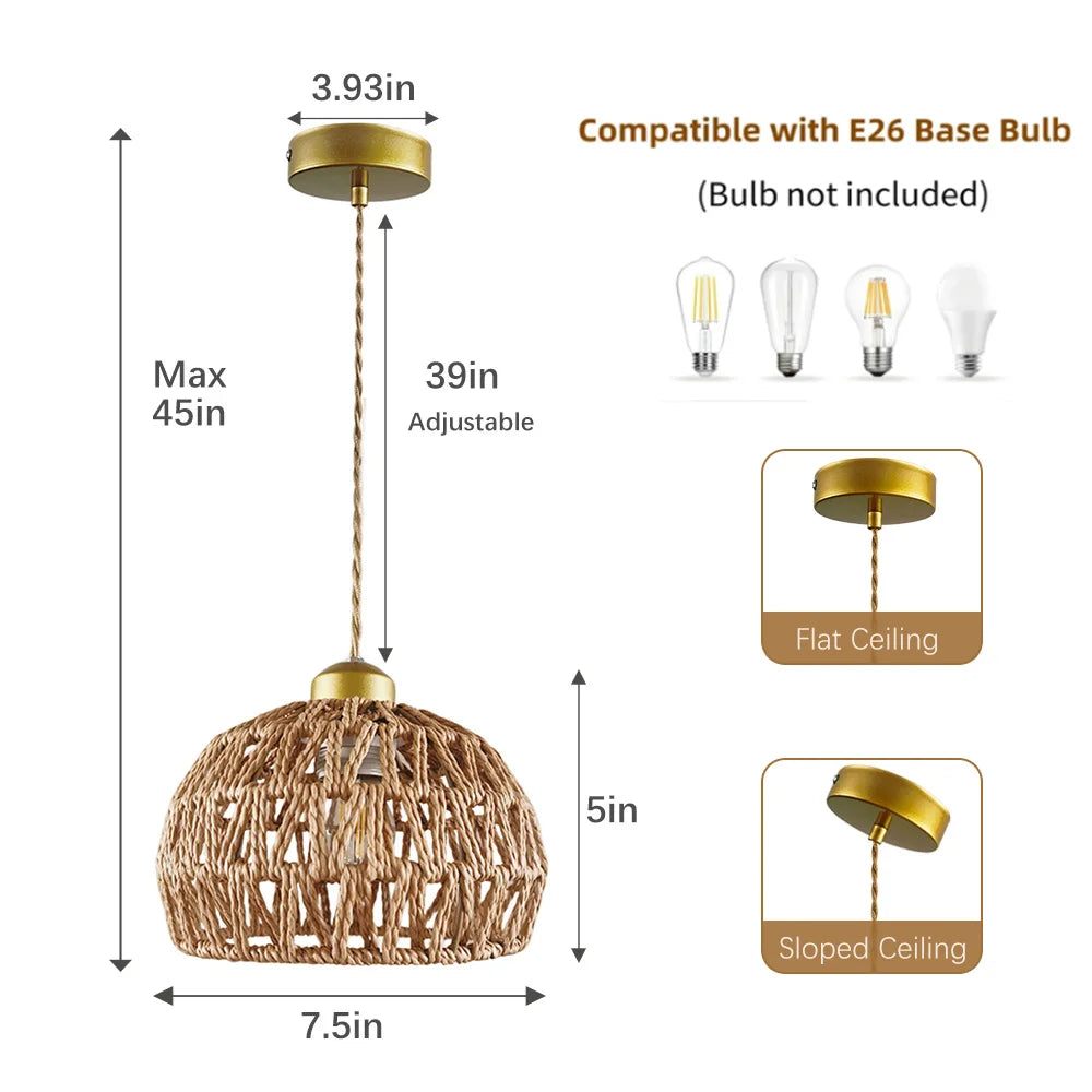 DF LIGHT HOUSE Bamboo Iron E26 Ceiling Chandelier Pendant