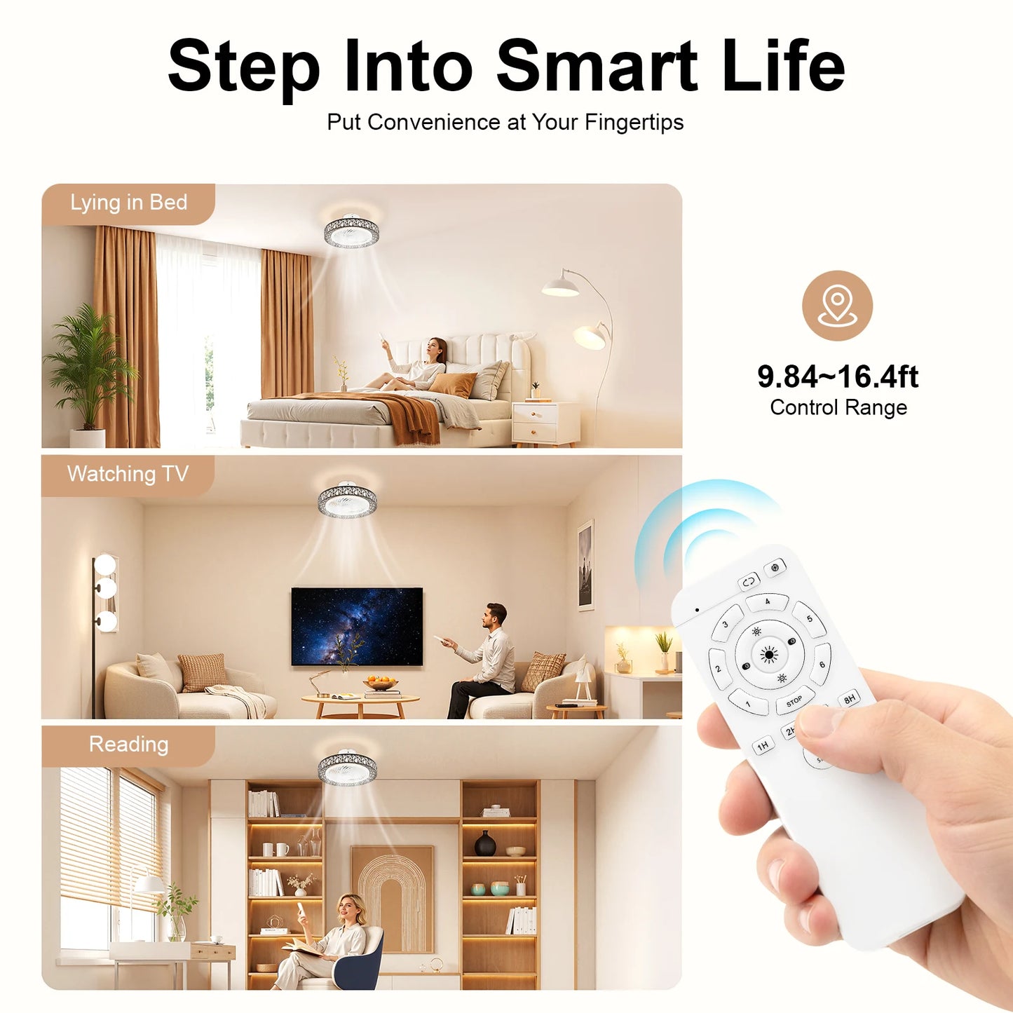 Ceiling Fan Light With Remote Control Modern ABS Low Noise