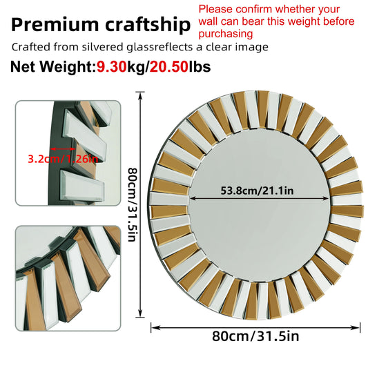 Round Starburst Decorative Wall Mirror For Bathroom And Living Room