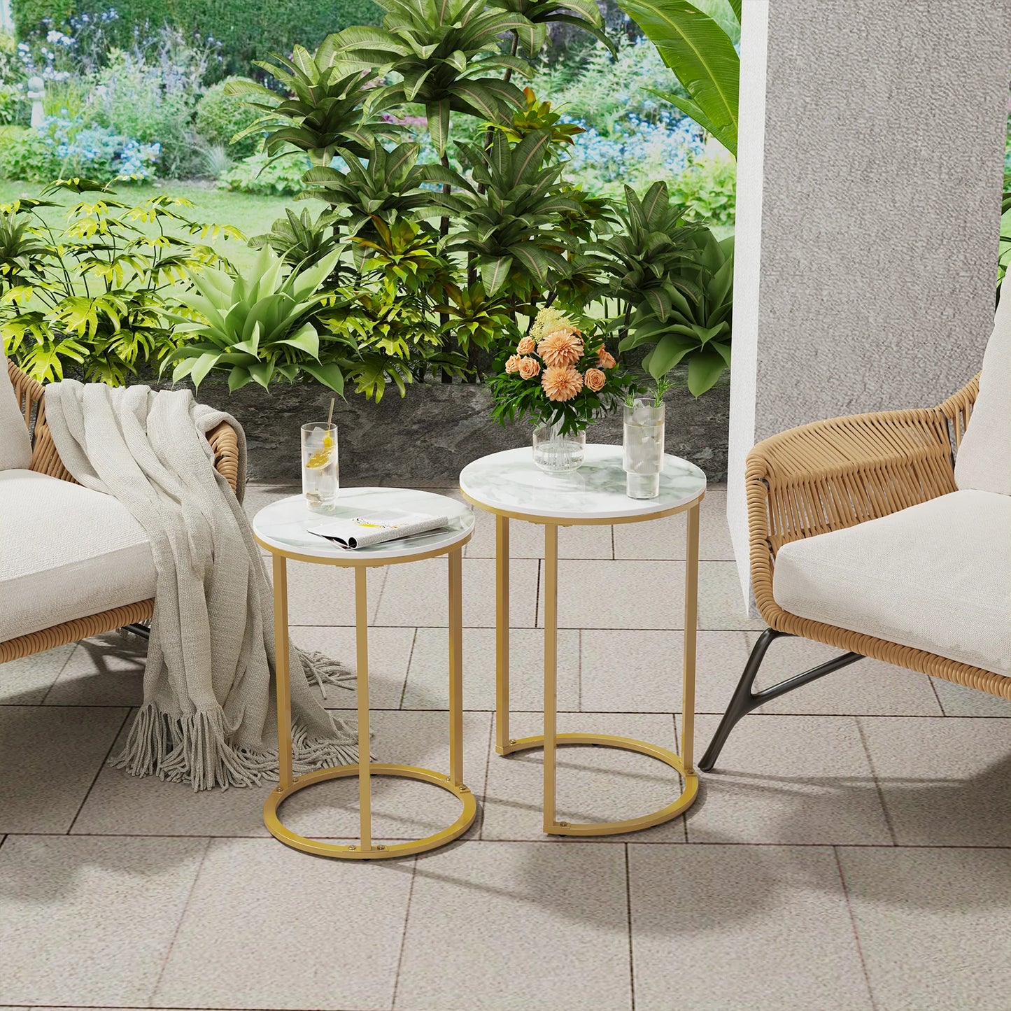 Wisfor Sintered Stone Round Nesting End Tables Set of 2