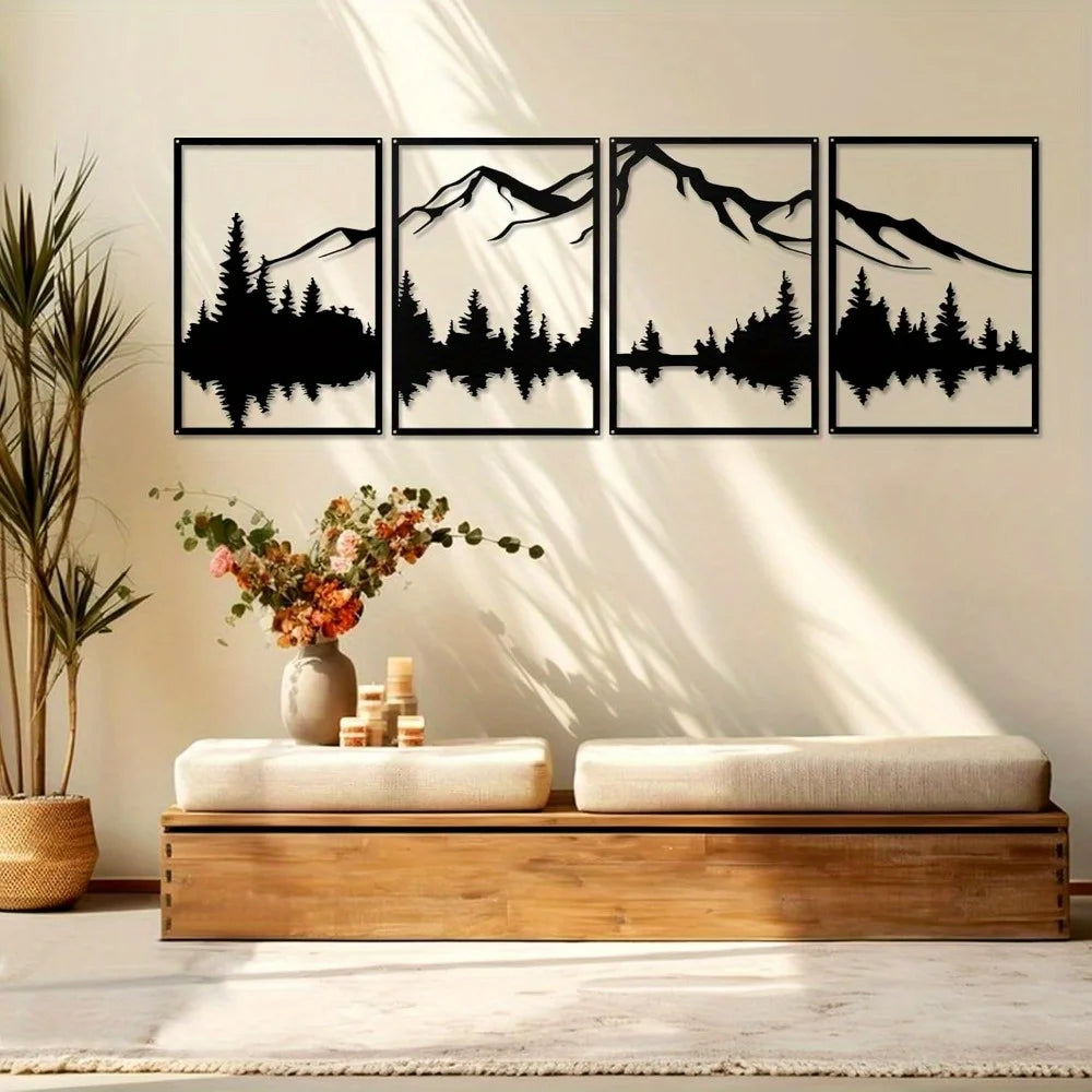 Four Piece Metal Mountain Wall Art For Modern Home Decor