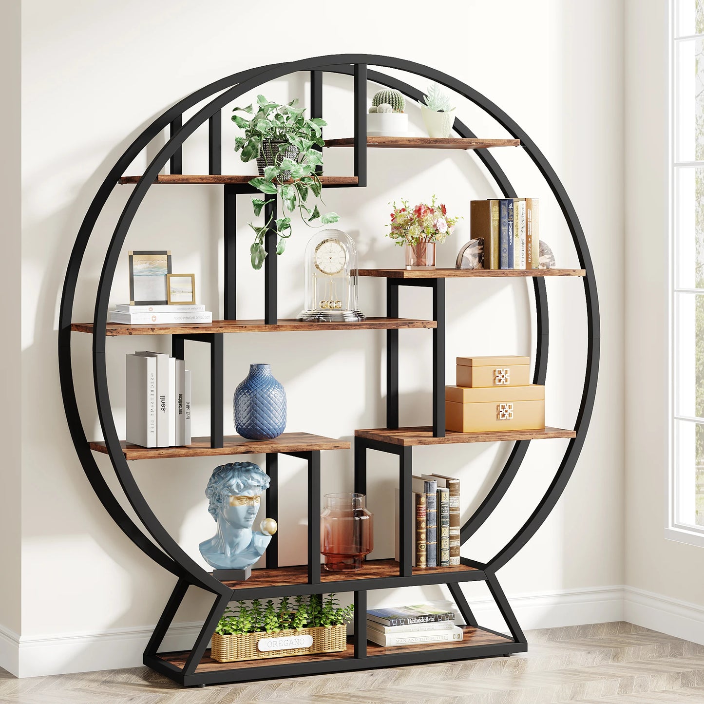 Tribesigns Industrial Wood Etagere Bookshelf With Staggered Shelves