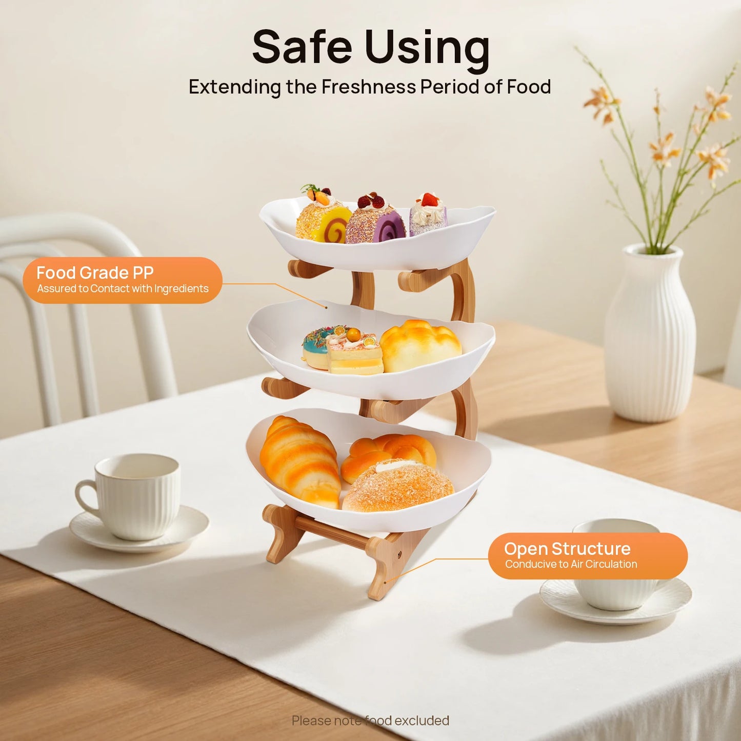 3 Tier Bamboo Wood Fruit Plate Stand For Party Desserts