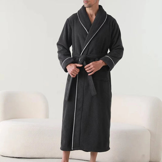 NONECN Men's Plush Shawl Collar Bathrobe For Spa And Home