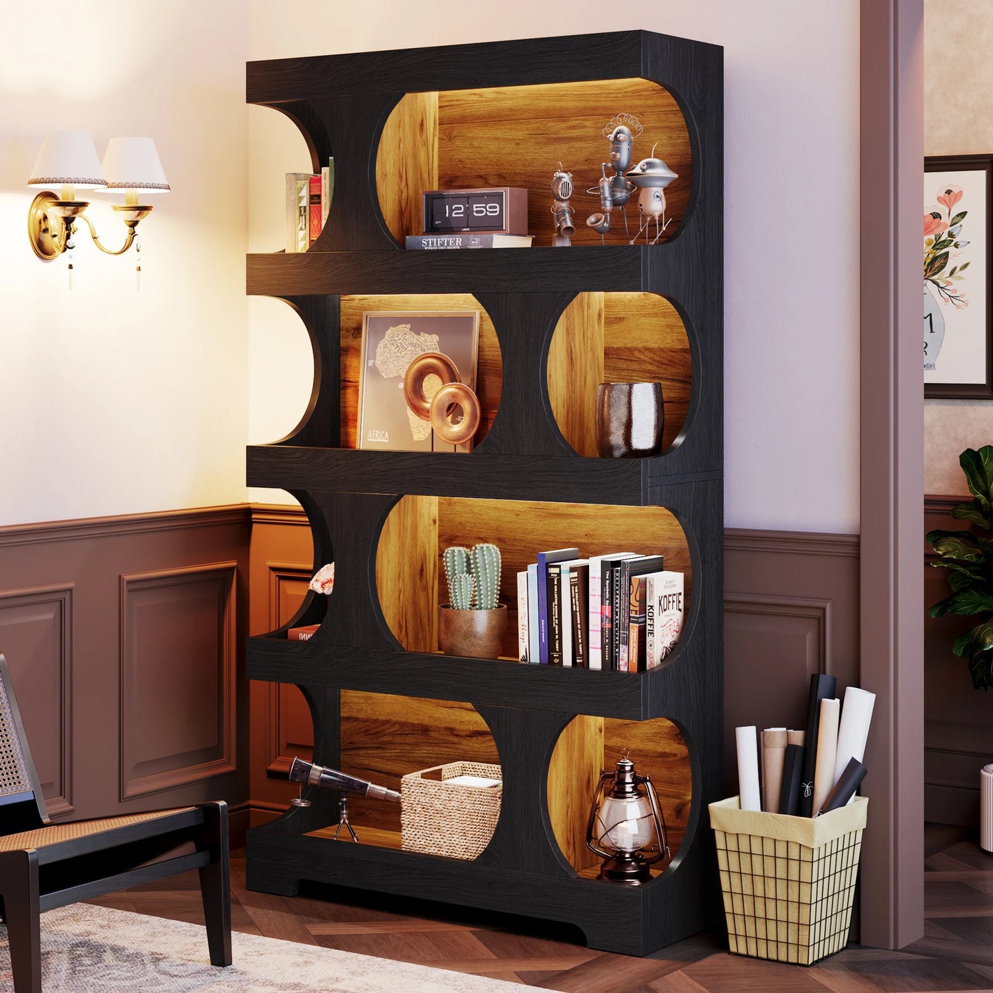 Tribesigns 4 Tier S Shaped Bookcase Modern Wood Display Shelves