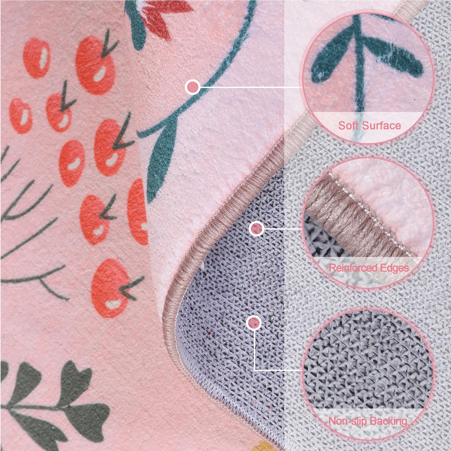 Soft Boho Floral Area Rug Washable Non Slip Living Room