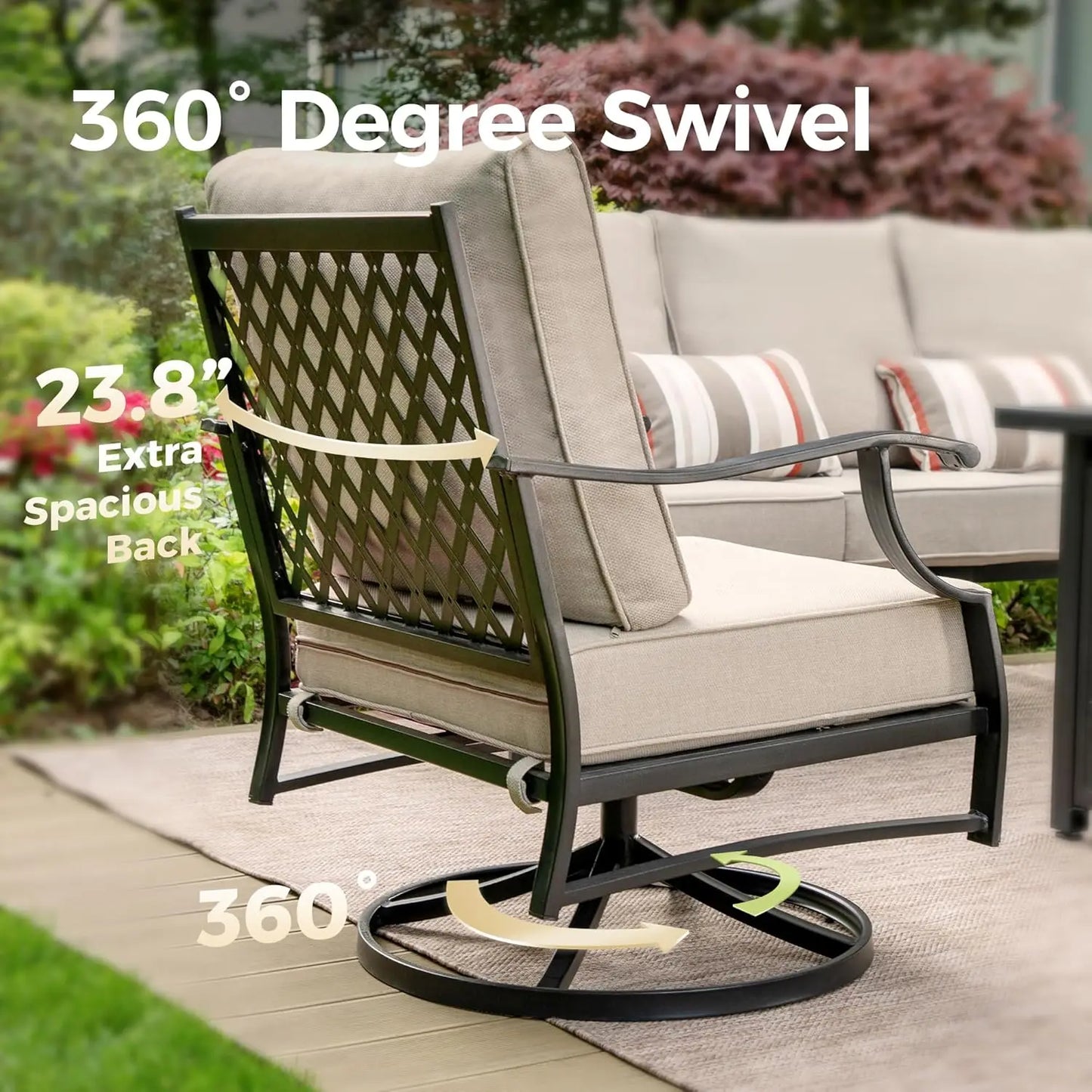 Swivel Patio Chairs Set Of Two Outdoor High Back Metal Cushioned