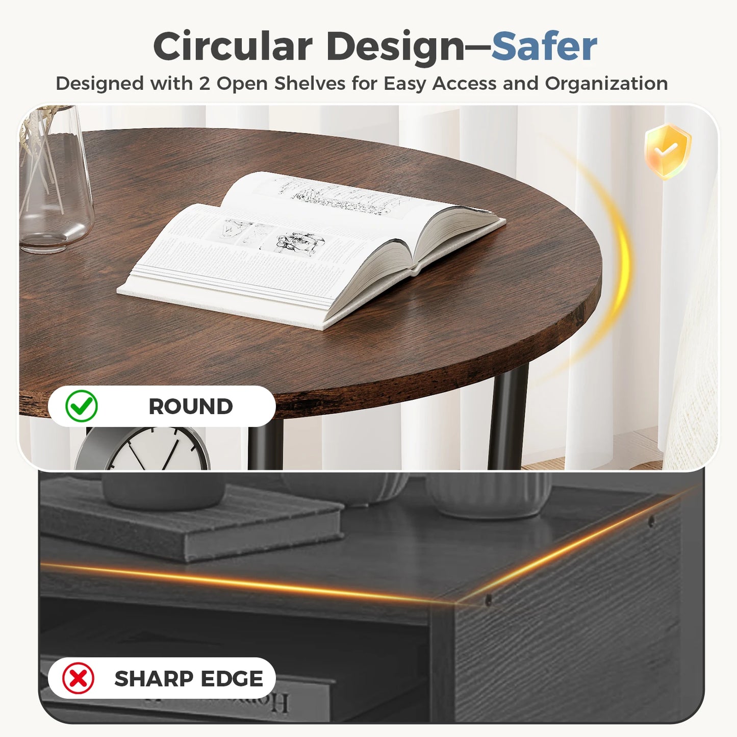 JHK Two Tier Round Coffee Table Metal Frame Storage Shelf