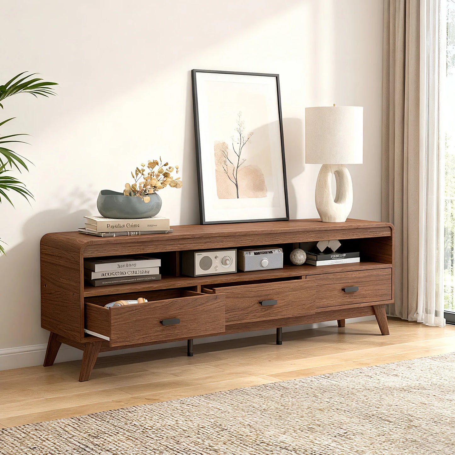 HOMASIS Mid Century Modern TV Stand Entertainment Center