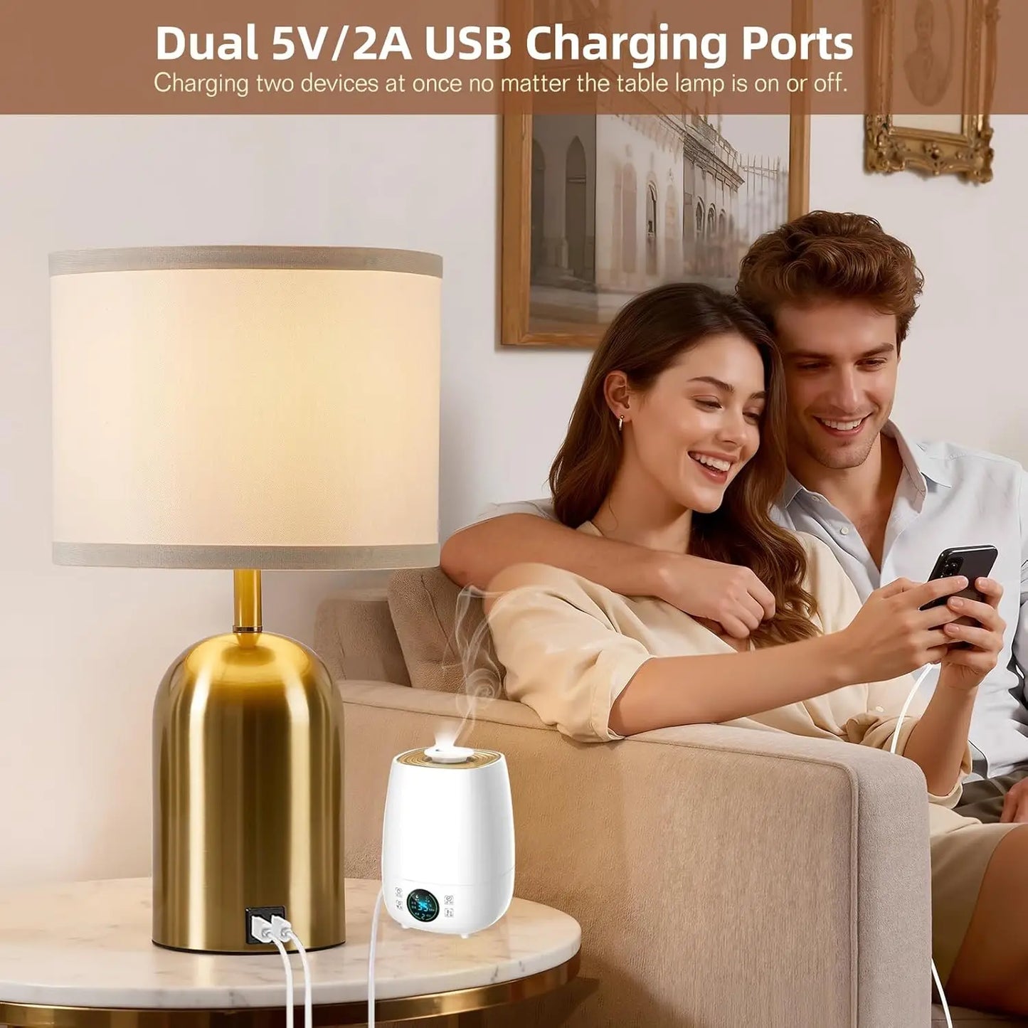 Touch Control Bedside Lamps With USB Ports 2-Pack Set