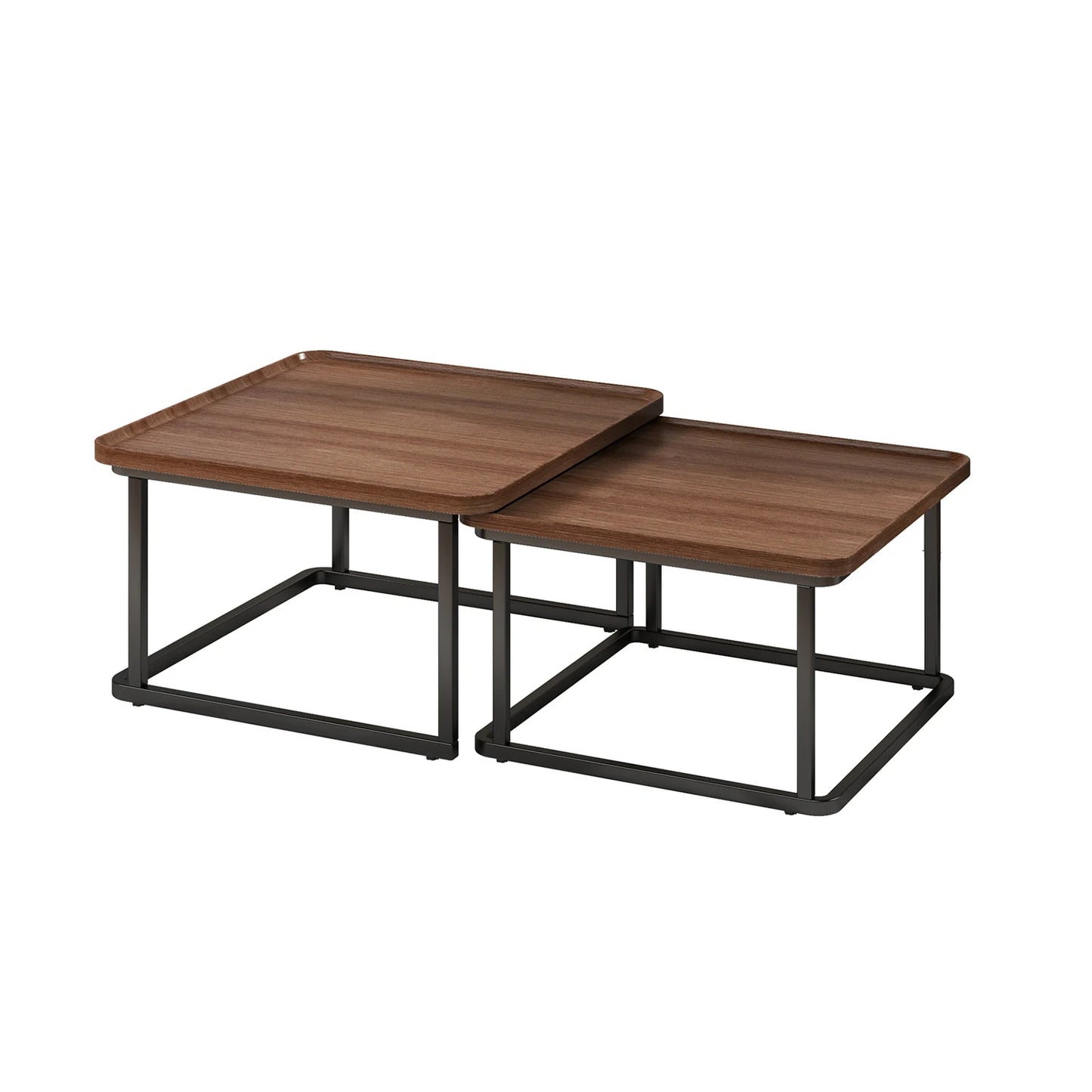 HiMISS Square Nesting Coffee Tables With Fluted Wood Design