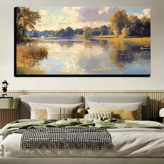 Natural Landscape Oil Painting Victorian Style Wall Art Pine Wood