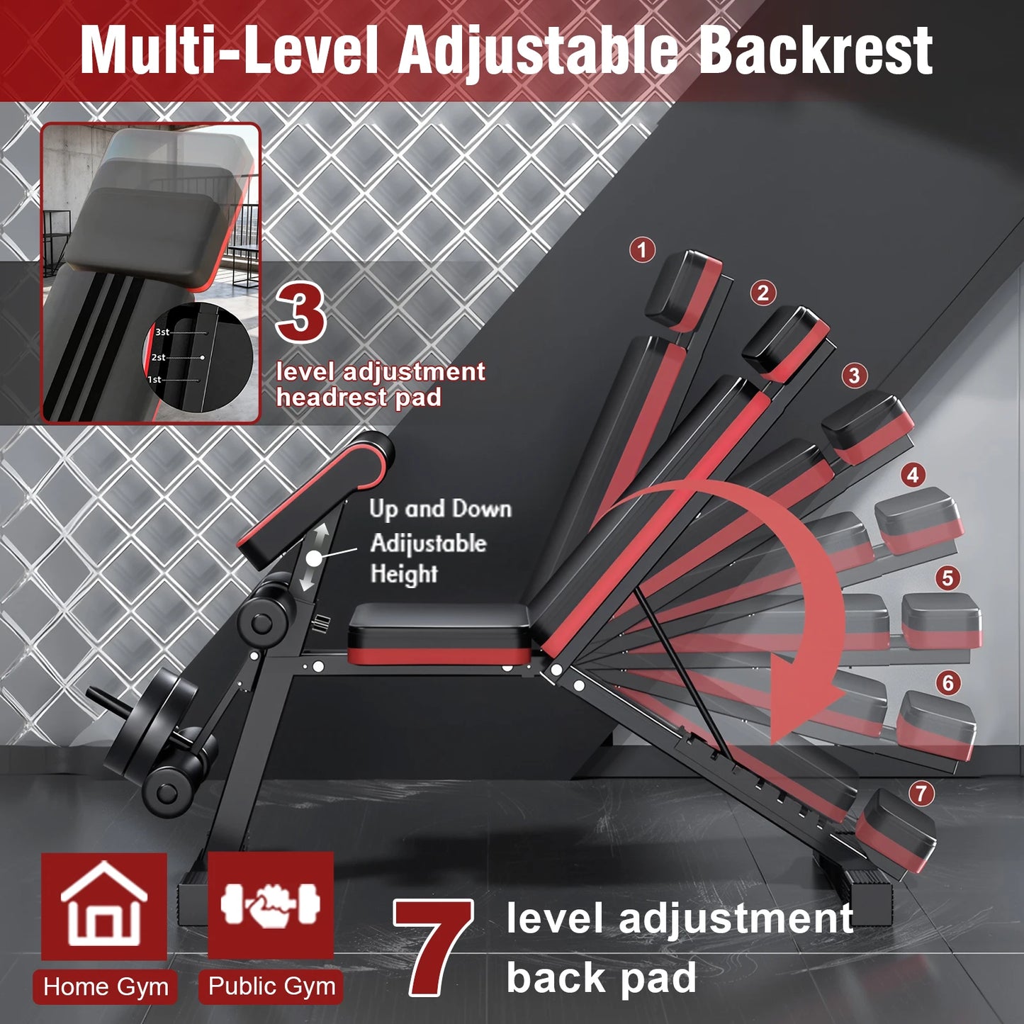 7 Level Foldable Weight Bench Adjustable Incline And Leg Extension
