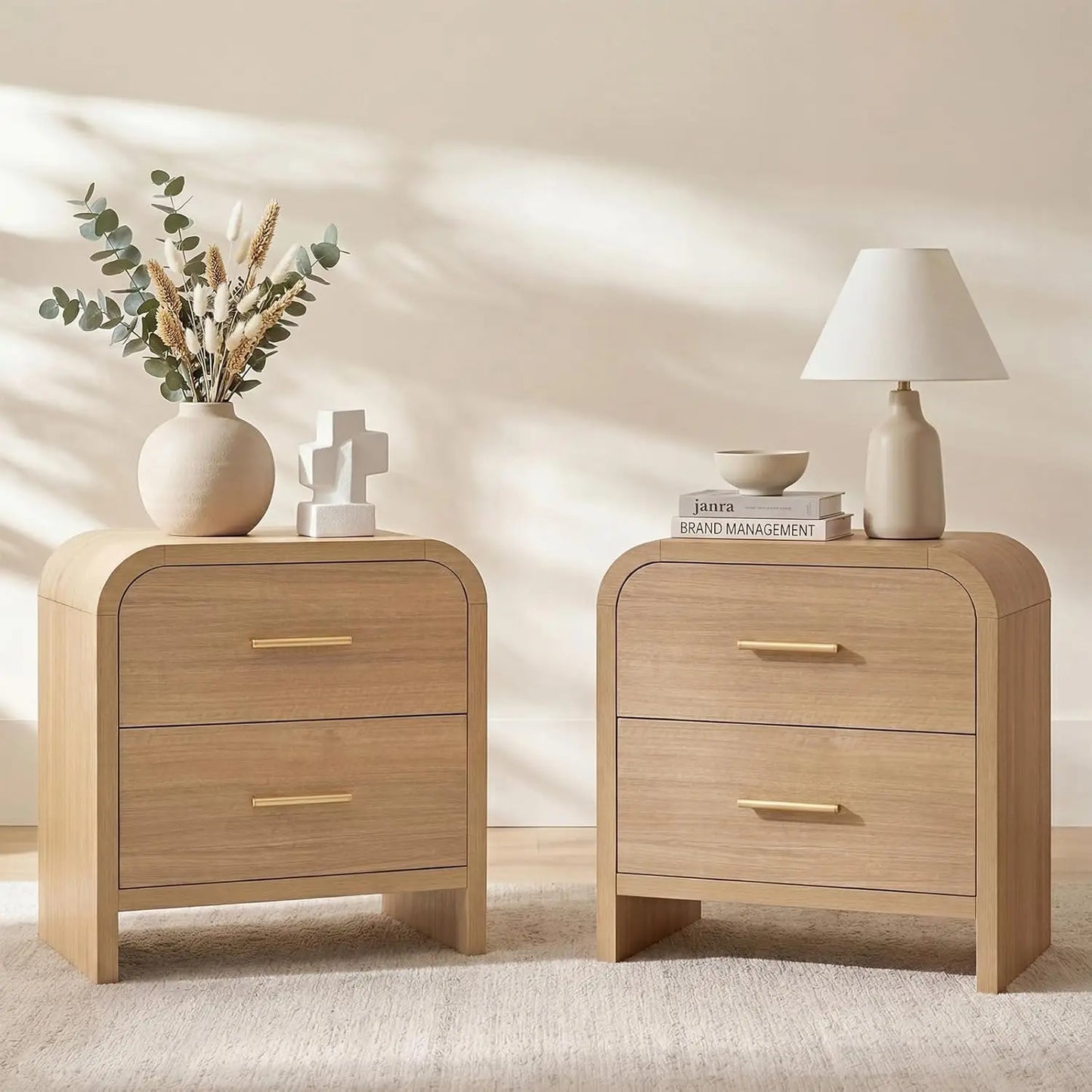 Nightstand Set of 2 Modern Minimalist Two Drawer Bedside Tables