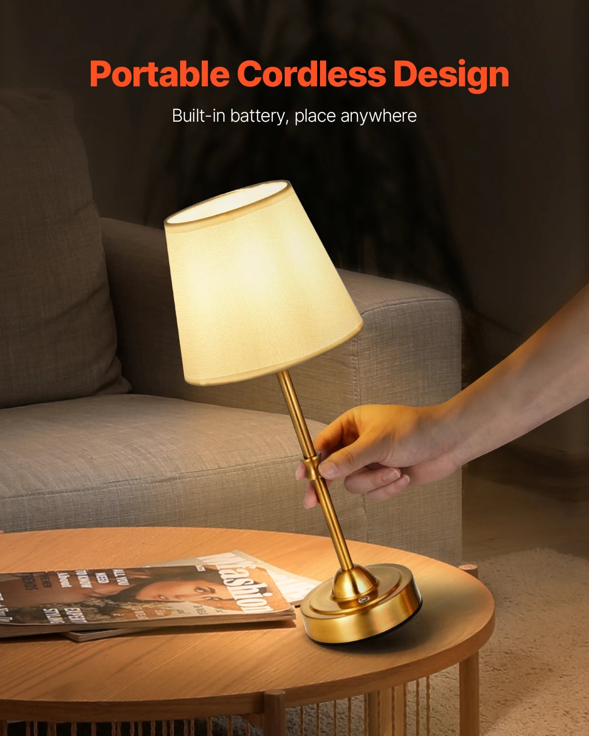 SucceBuy Cordless Desk Lamp With Fabric Shade And Rechargeable Battery