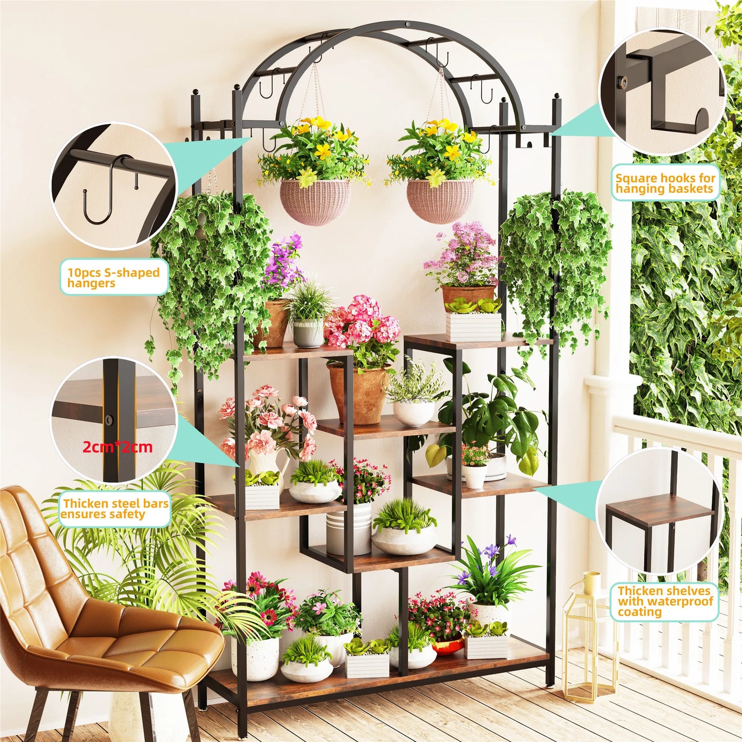 BINGOPAW Five Tier Tall Indoor Plant Stand Arched Frame