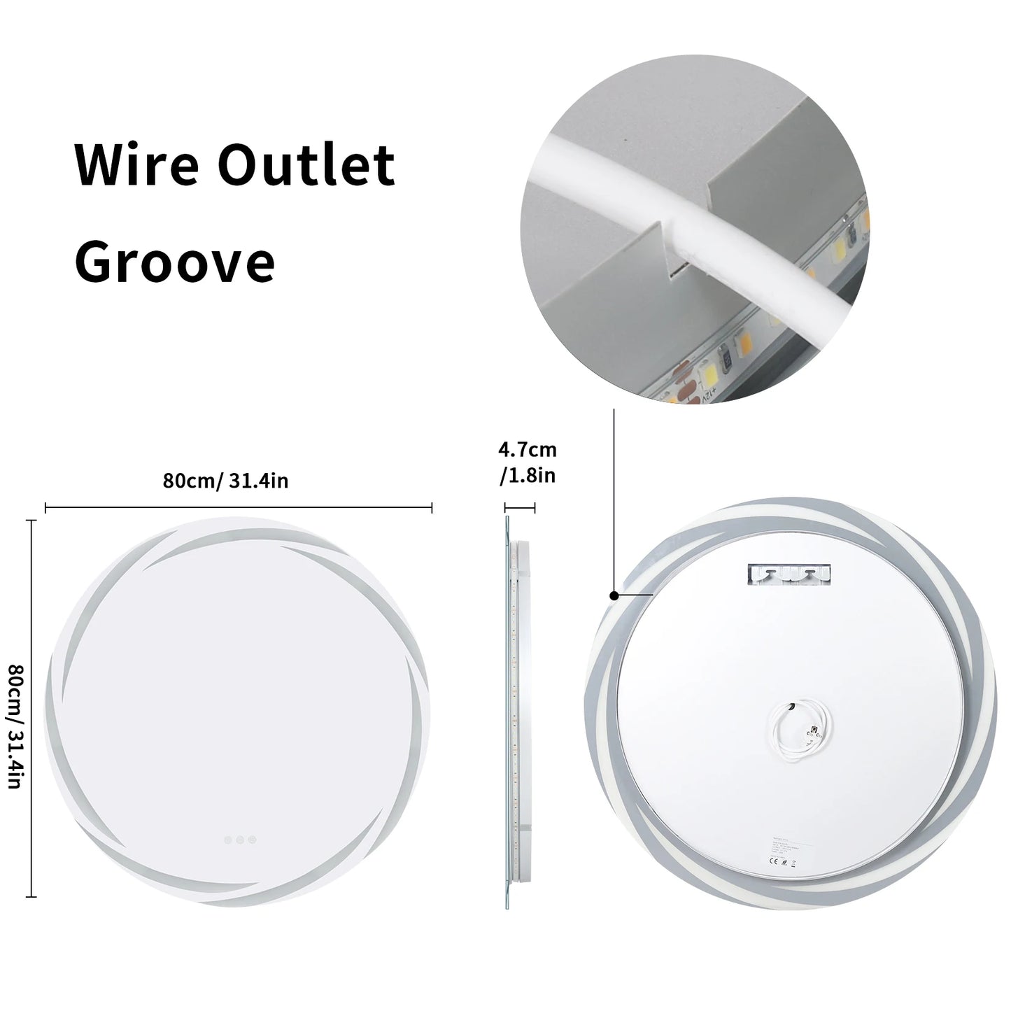 LED Backlit Anti-Fog Round Bathroom Mirror With Adjustable Lights