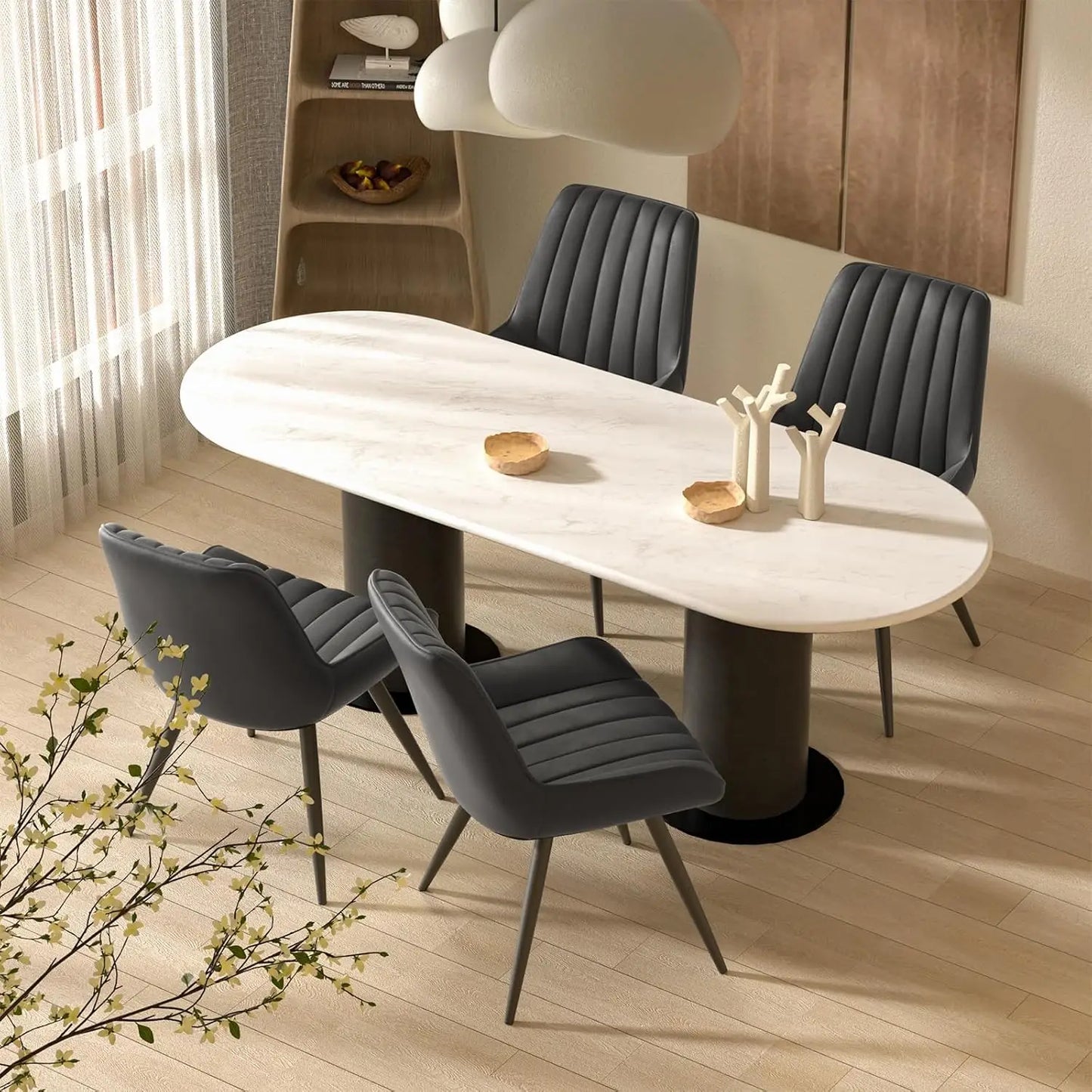 Modern Dining Chairs Set of 4 With Thick Cushions Upholstered Fabric