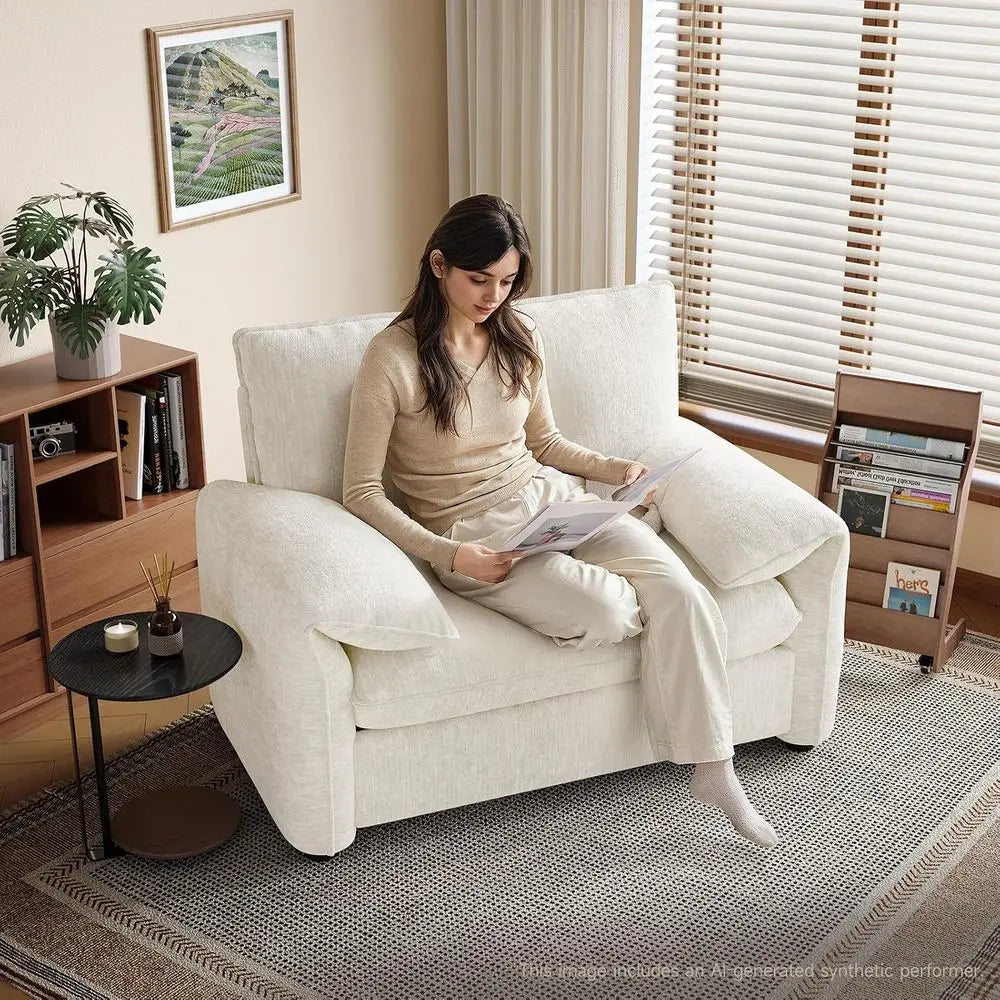 Chenille Accent Armchair with Padded Arms and Plush Cushion