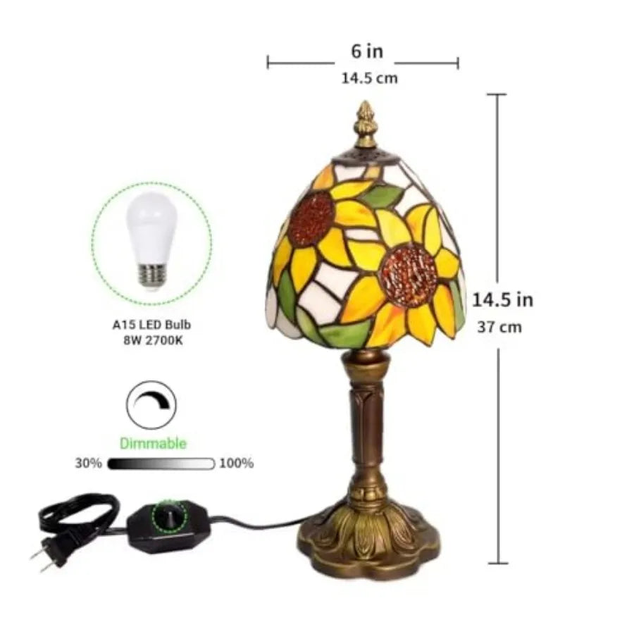 Solar Powered Sunflower Stained Glass Tiffany Style Table Lamp