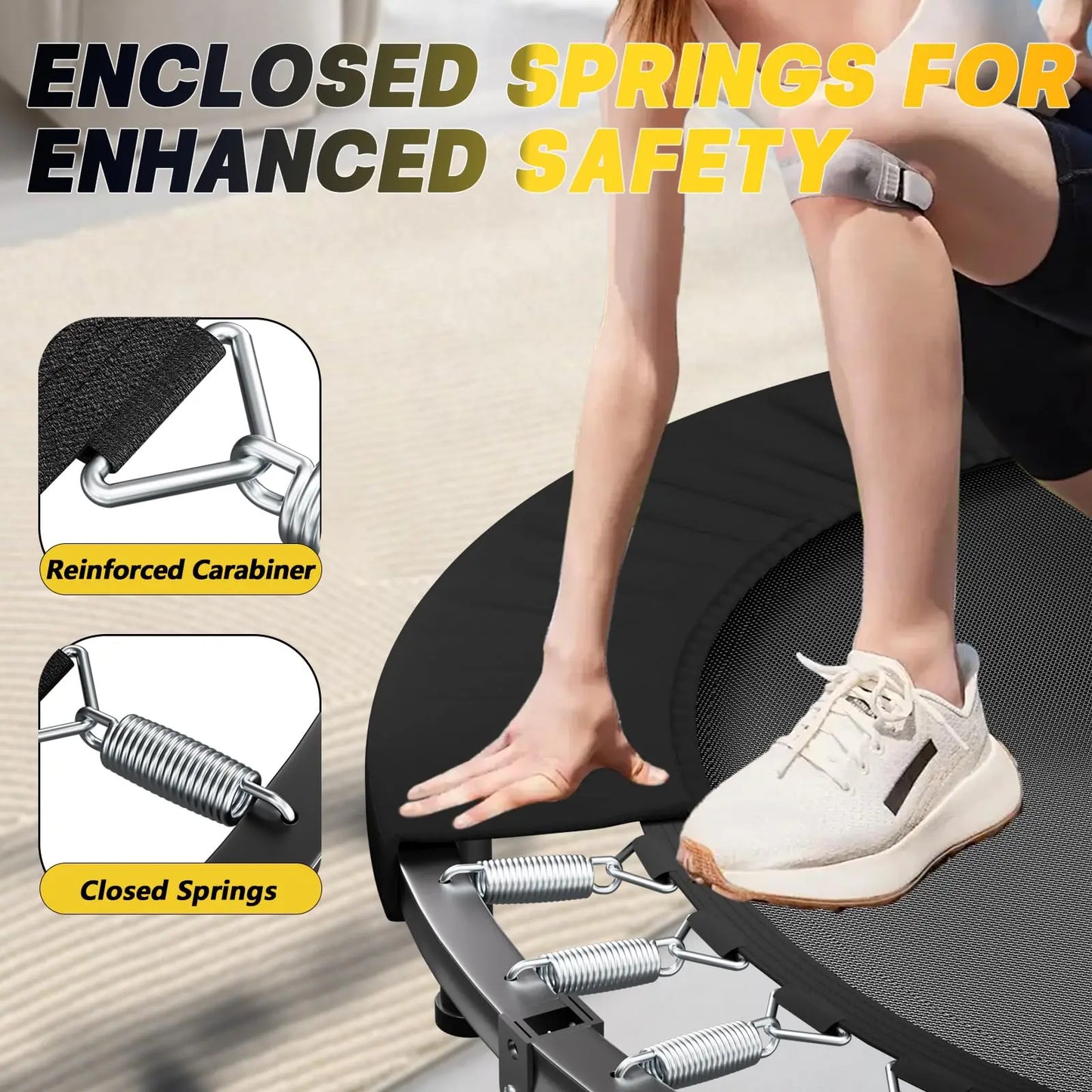 Rebounder Trampoline For Adults Foldable Fitness With U Bar