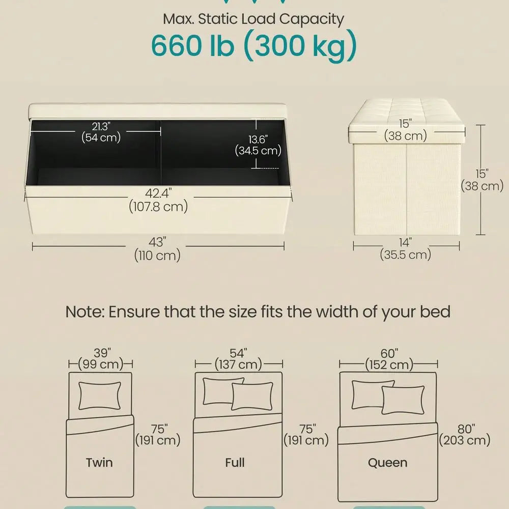 Folding Storage Ottoman Bench EndOfBed For Living Room 660Lb Capacity