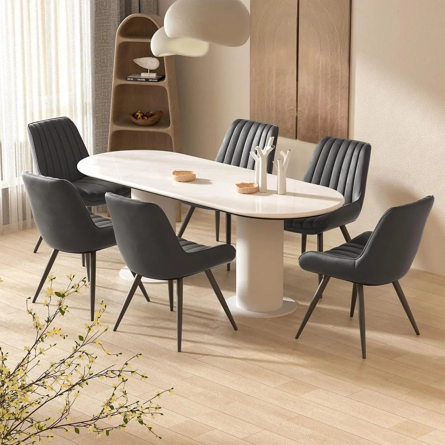 Modern Dining Chairs Set of 4 With Thick Cushions Upholstered Fabric