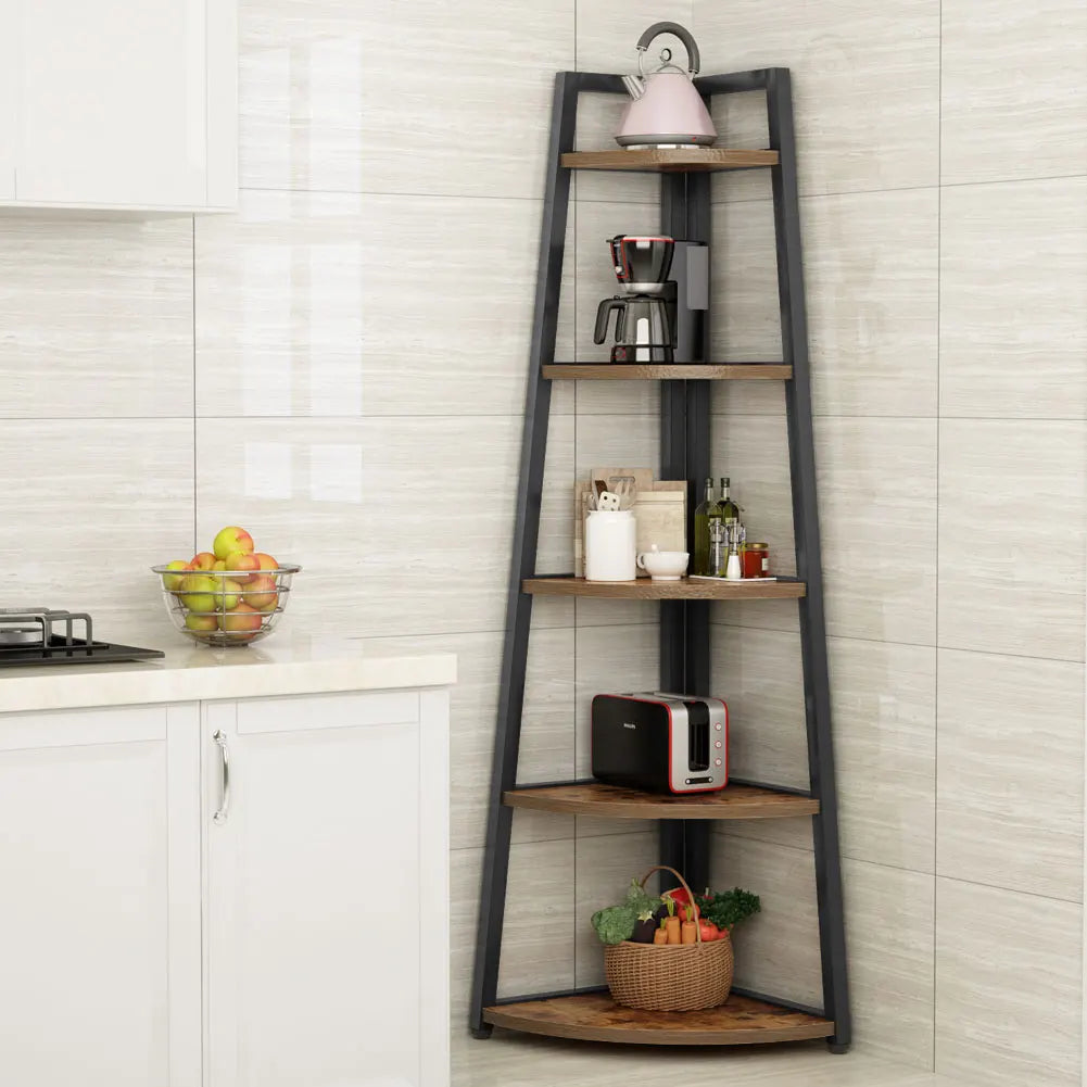 Tribesigns Corner Bookshelf Five Tier Wood Bookcase Rack