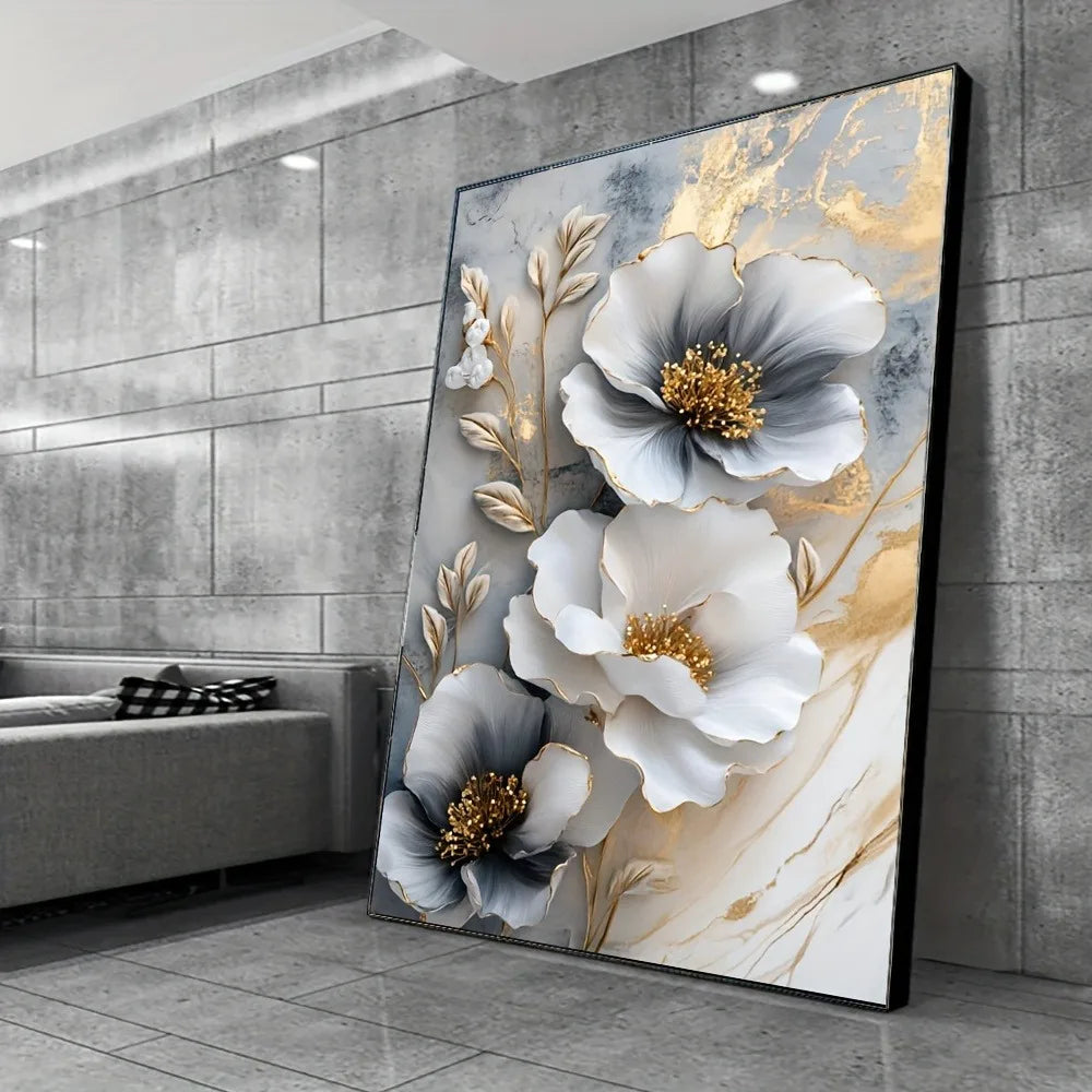 Modern Luxury Floral Canvas Mural Framed 3D Floral Painting
