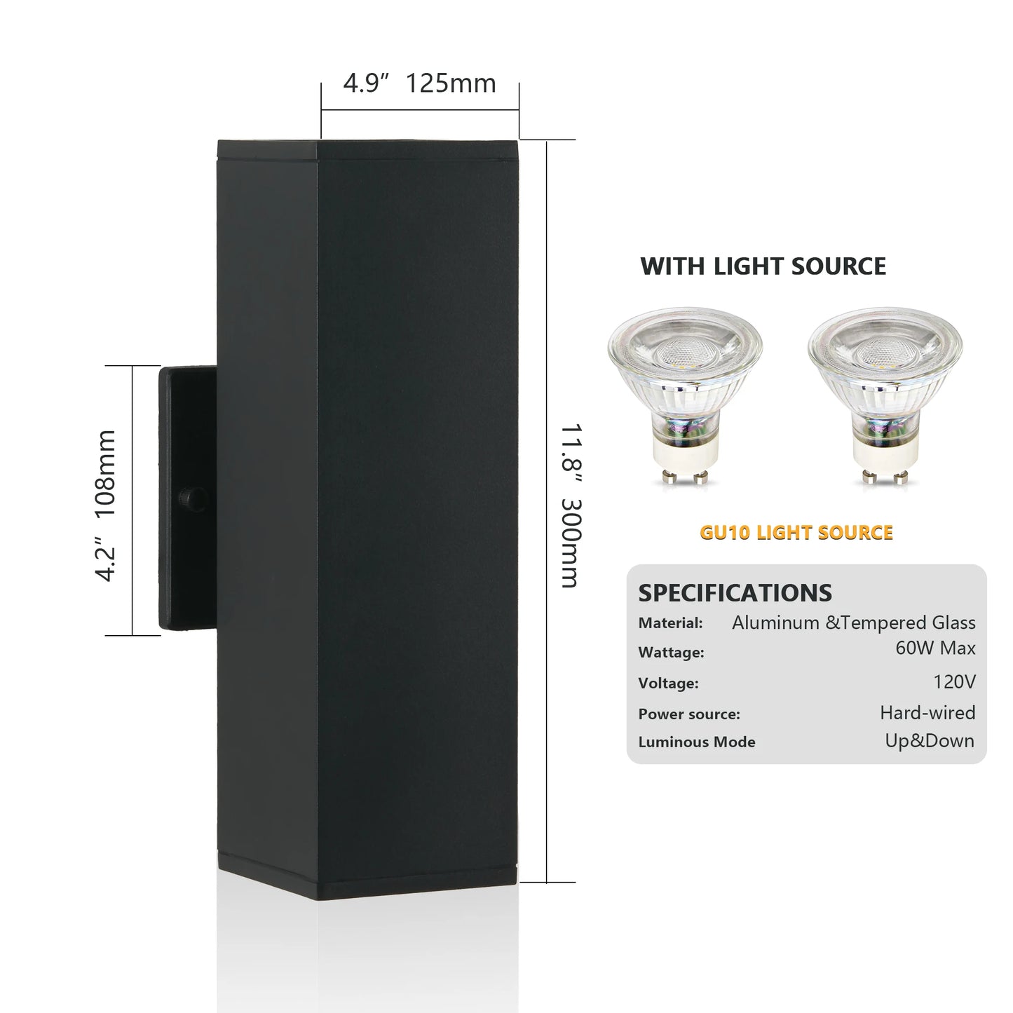 ARLGSITE 2-Pack Outdoor Aluminum Wall Light IP65 Up Down Sconce
