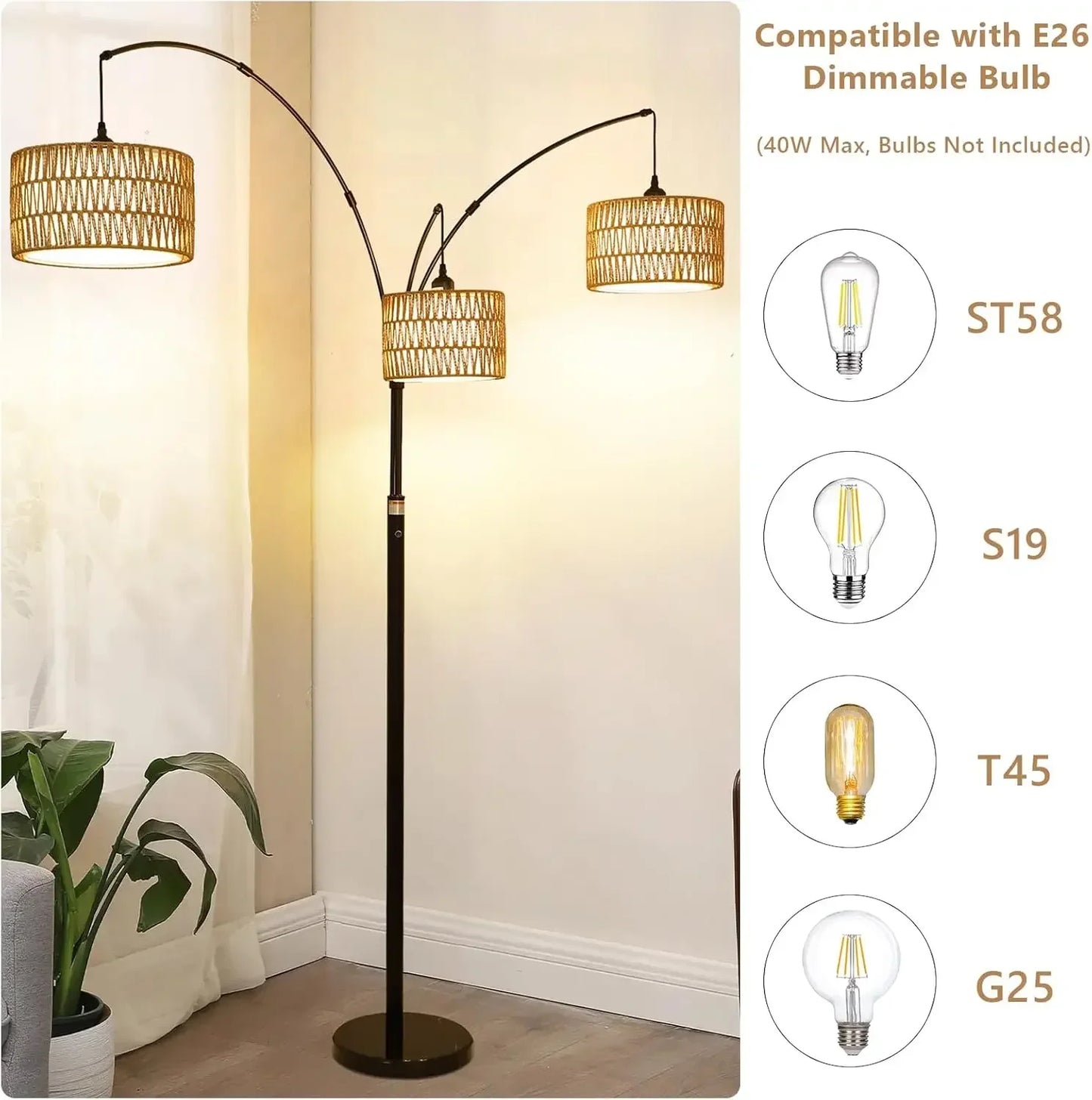 Arc Floor Lamp Boho Industrial Style For Living Room Office