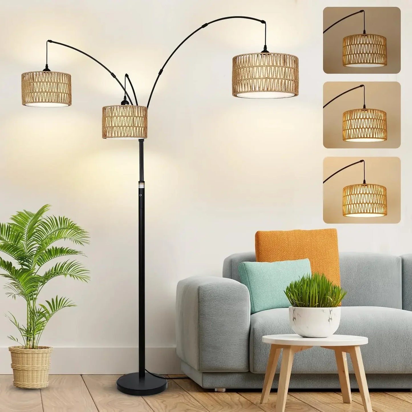 Arc Floor Lamp Boho Industrial Style For Living Room Office